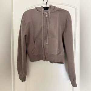 Cotton On full zip cropped hoodie taupe